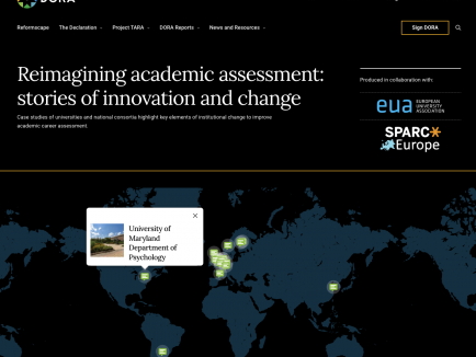 Picture of world map with Maryland's Psychology Department tagged as a DORA Case Study