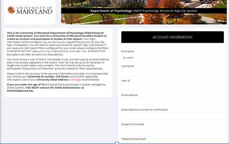 Account set-up screen